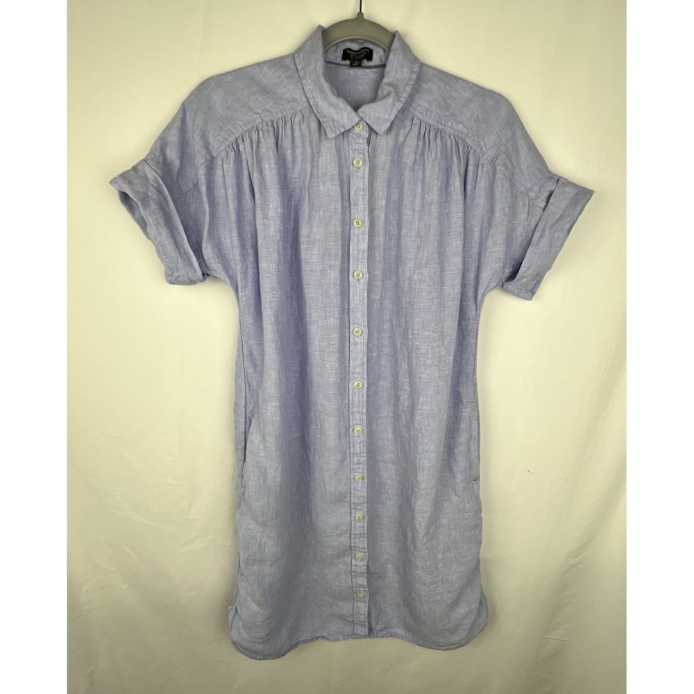 J.CREW Baird McNutt Irish Linen Shirt Dress Relaxed Fit Blue Pockets XS